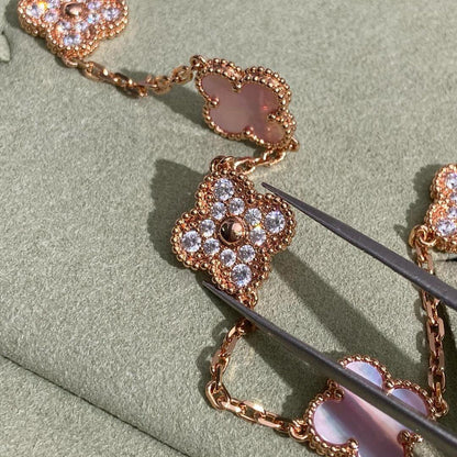 [Amore Jewelry]CLOVER 10 MOTIFS DIAMOND PINK MOP NECKLACE