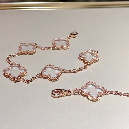 [Amore Jewelry]CLOVER 5 MOTIF ROCK CRYSTAL PINK GOLD BRACELET