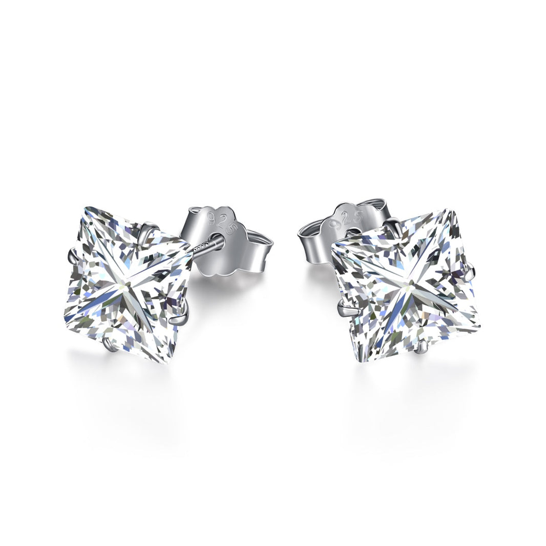 [Amore Jewelry]Stylish Shiny Square Center Stone Stud Earrings