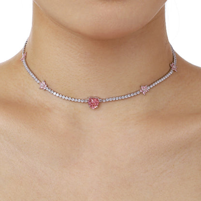 [Amore Jewelry]Dazzling Pink Heart Flower Necklace