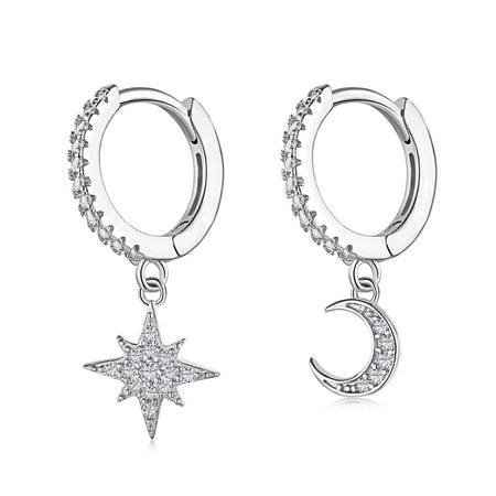 [Amore Jewelry]Star and Moon Asymmetric Earrings