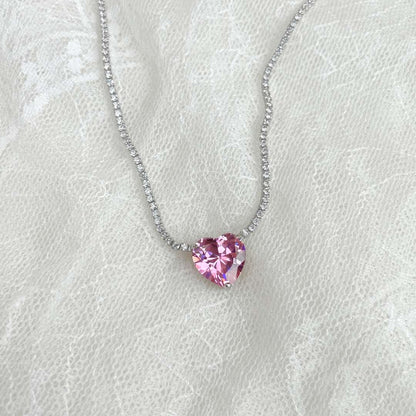 [Amore Jewelry]8.0 Carat Versatile Colorful Sweet Heart-Shaped Tennis Necklace