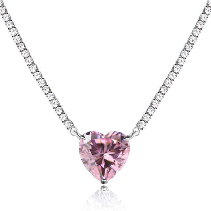 [Amore Jewelry]8.0 Carat Versatile Colorful Sweet Heart-Shaped Tennis Necklace