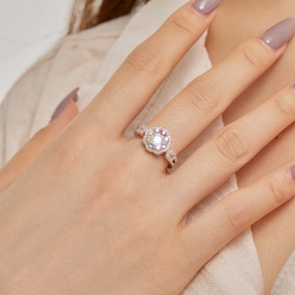 [Amore Jewelry]Delicate Colorful Round Cut Flower Shape Wedding Ring