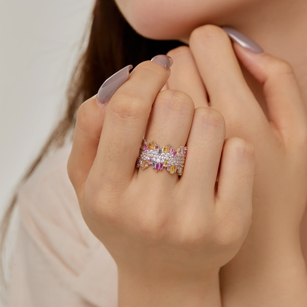 [Amore Jewelry]Luxurious Colorful Radiant Cut Daily Ring