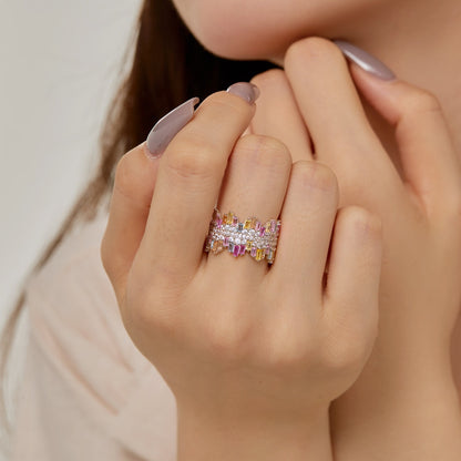 [Amore Jewelry]Luxurious Colorful Radiant Cut Daily Ring