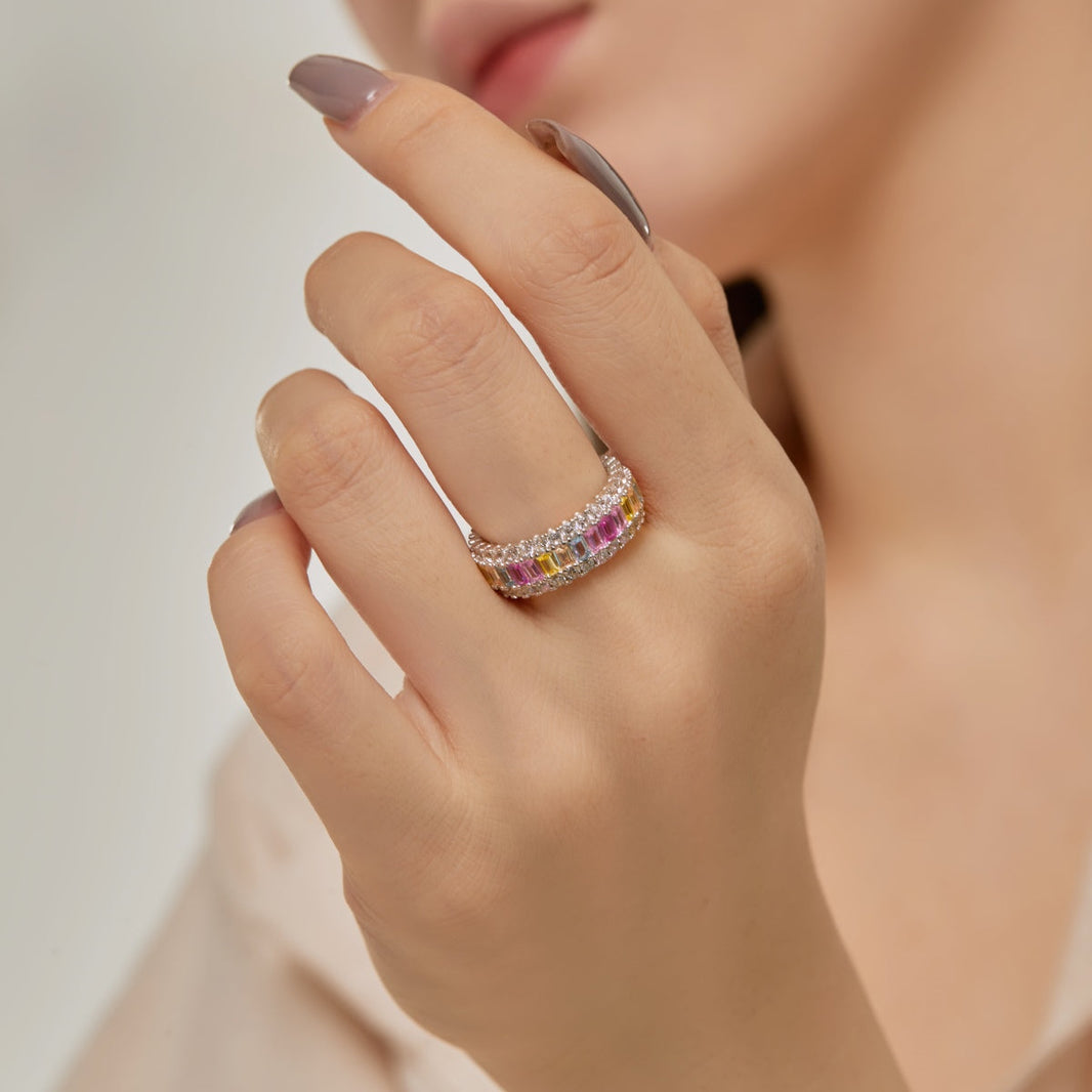 [Amore Jewelry]Dainty Colorful Radiant Cut Daily Ring