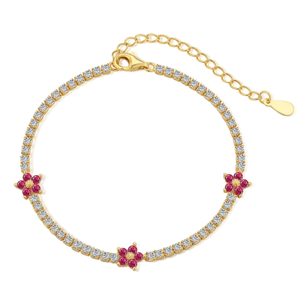[Amore Jewelry]Sparkling Flower Shape Tennis Bracelet