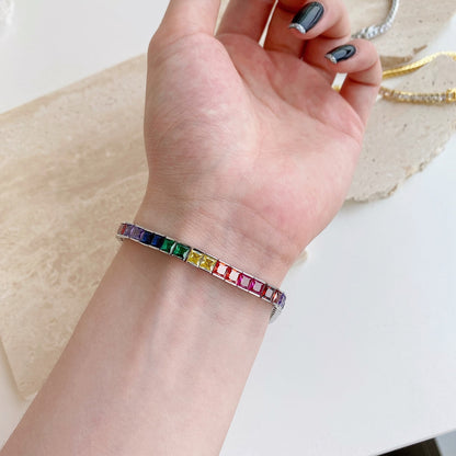 [Amore Jewelry]Radiant Colorful Princess Cut Tennis Bracelet