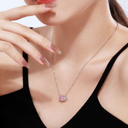 [Amore Jewelry]Dazzling Square & Heart Shape Necklace
