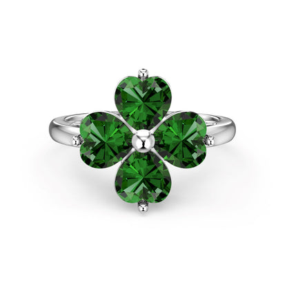 [Amore Jewelry]Heart-shaped Four-Leaf Clover Ball Ring