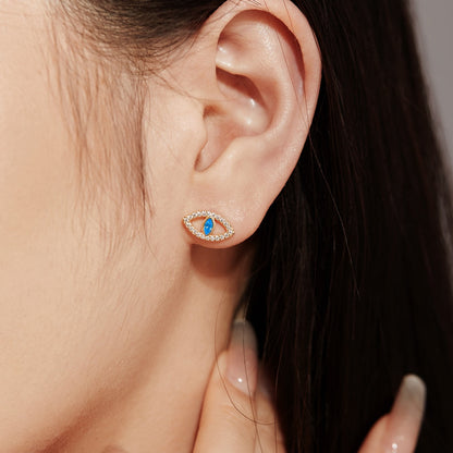 [Amore Jewelry]Blue Devil Eyes Hollow Stud Earrings