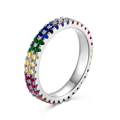 [Amore Jewelry]Unique Colorful Round Cut Tennis Ring