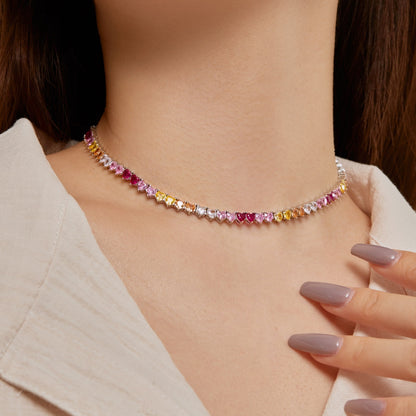 [Amore Jewelry]Sparkling Colorful Full Heart Tennis Necklace
