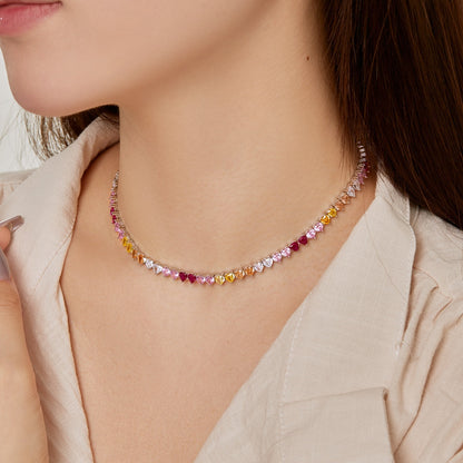 [Amore Jewelry]Sparkling Colorful Full Heart Tennis Necklace