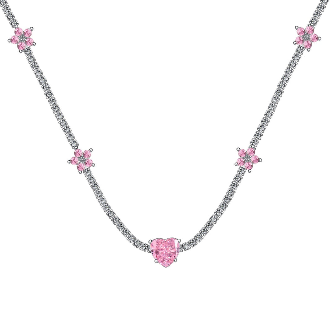 [Amore Jewelry]Dazzling Pink Heart Flower Necklace