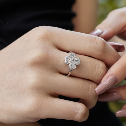 [Amore Jewelry]Heart-shaped Four-Leaf Clover Ball Ring