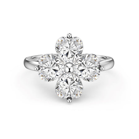 [Amore Jewelry]Heart-shaped Four-Leaf Clover Ball Ring