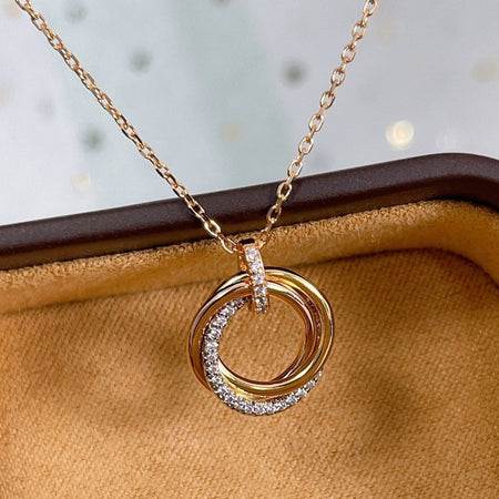 [Amore Jewelry]TRINITY NECKLACE SILVER GOLD PINK GOLD DIAMONDS