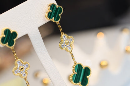 [Amore Jewelry]CLOVER EARRINGS GOLD MALACHITE DIAMOND 3 MOTIF