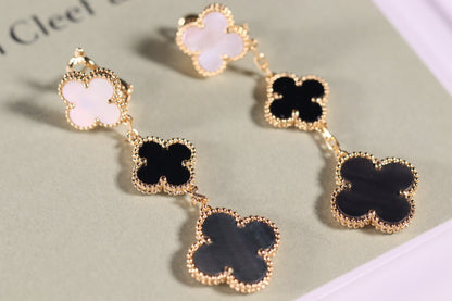 [Amore Jewelry]CLOVER EARRINGS GOLD ONYX MOP 3 MOTIF