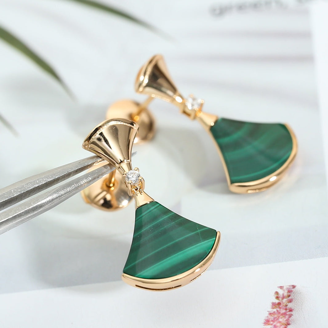 [Amore Jewelry]DREAM MALACHITE PINK GOLD EARRINGS
