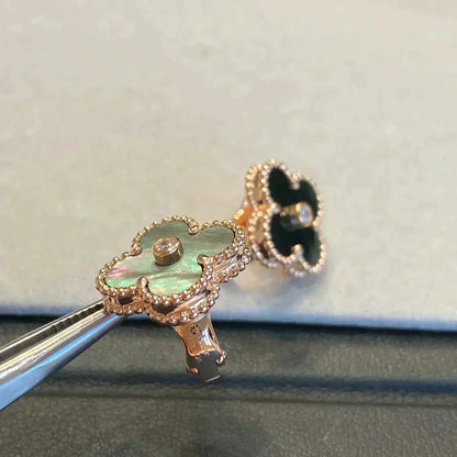 [Amore Jewelry]CLOVER MEDIUM 1 MOTIFS GRAY MOP  DIAMOND EARRINGS