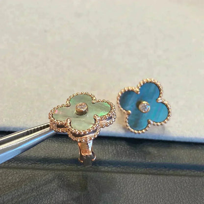 [Amore Jewelry]CLOVER MEDIUM 1 MOTIFS GRAY MOP  DIAMOND EARRINGS