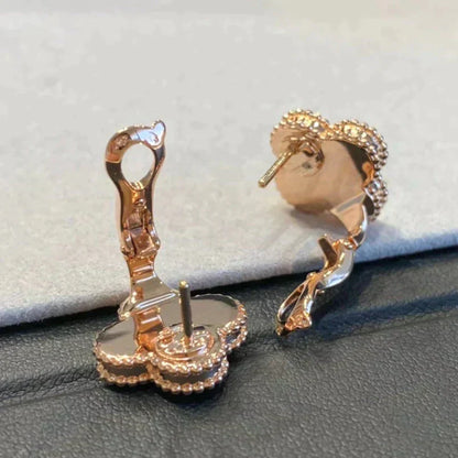 [Amore Jewelry]CLOVER MEDIUM 1 MOTIFS GRAY MOP  DIAMOND EARRINGS