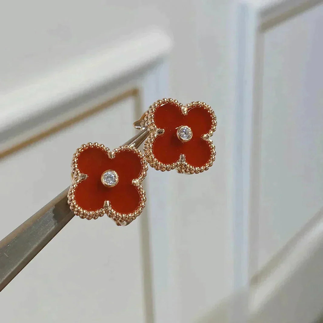 [Amore Jewelry]CLOVER MEDIUM 1 MOTIFS CARNELIAN  DIAMOND earrings