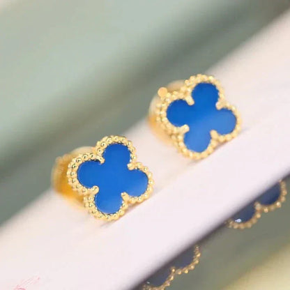 [Amore Jewelry]CLOVER MINI 9.5MM BLUE AGATE EARRINGS