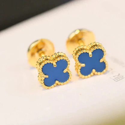 [Amore Jewelry]CLOVER MINI 9.5MM BLUE AGATE EARRINGS