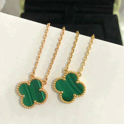 [Amore Jewelry]CLOVER 15MM MALACHITE SINGLE FLOWER  NECKLACE