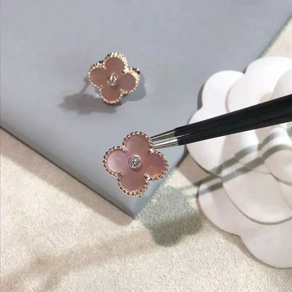 [Amore Jewelry]CLOVER MEDIUM 1 MOTIFS  PINK MOP DIAMOND EARRINGS