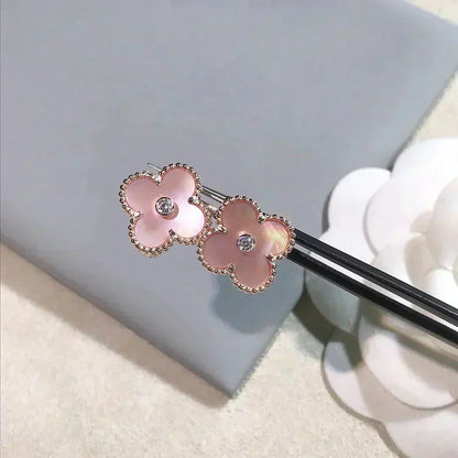 [Amore Jewelry]CLOVER MEDIUM 1 MOTIFS  PINK MOP DIAMOND EARRINGS