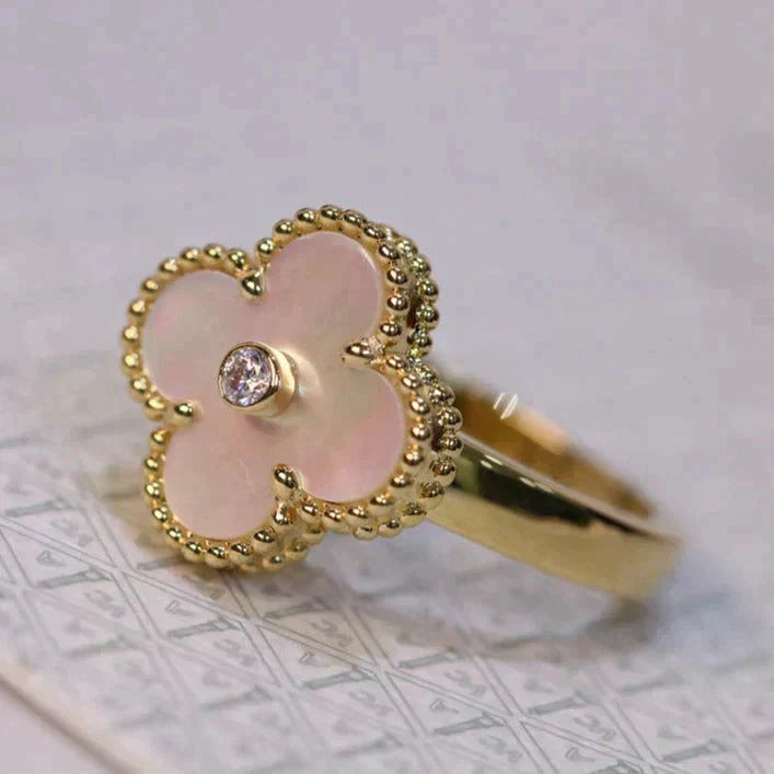 [Amore Jewelry]CLOVER PINK MOP RING GOLD DIAMOND