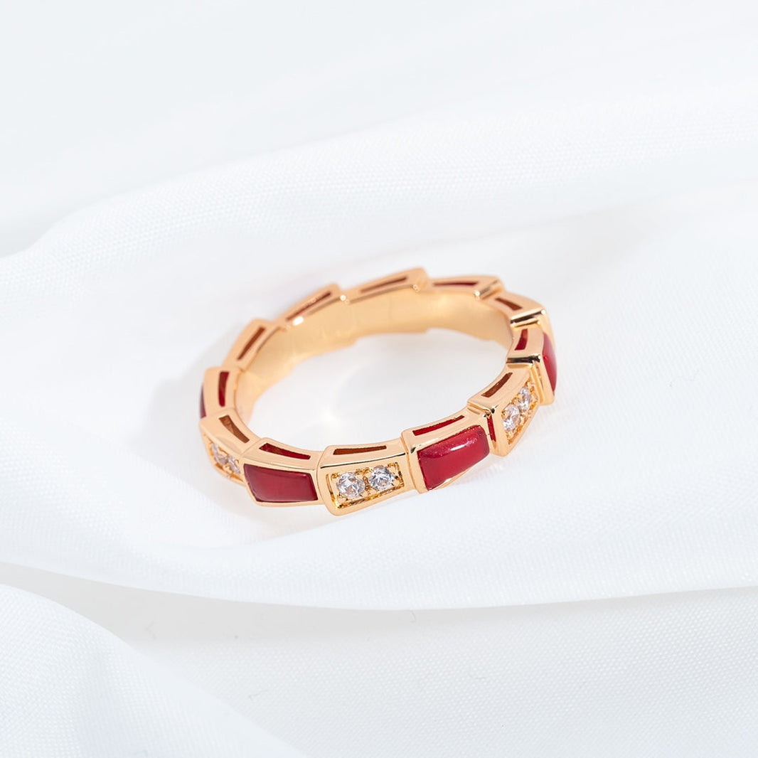 [Amore Jewelry]SERPENTI RING PINK GOLD CARNELIAN DIAMOND 3MM