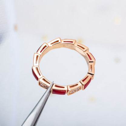 [Amore Jewelry]SERPENTI RING PINK GOLD CARNELIAN DIAMOND 3MM