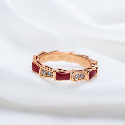 [Amore Jewelry]SERPENTI RING PINK GOLD CARNELIAN DIAMOND 3MM