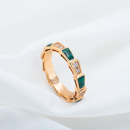 [Amore Jewelry]SERPENTI RING PINK GOLD MALACHITE DIAMOND 3MM