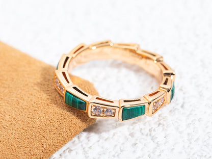 [Amore Jewelry]SERPENTI RING PINK GOLD MALACHITE DIAMOND 3MM