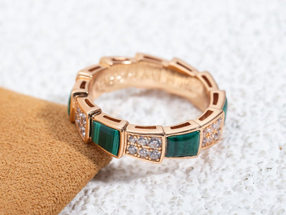 [Amore Jewelry]SERPENTI RING PINK GOLD MALACHITE DIAMOND PAVED 4MM