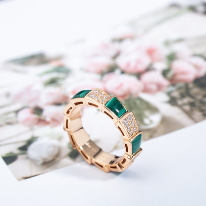 [Amore Jewelry]SERPENTI RING PINK GOLD MALACHITE DIAMOND PAVED 4MM