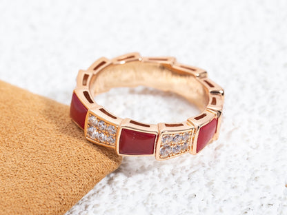 [Amore Jewelry]SERPENTI RING PINK GOLD CARNELIAN DIAMOND PAVED 4MM