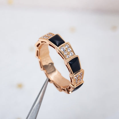[Amore Jewelry]SERPENTI RING PINK GOLD BLACK MOP DIAMOND PAVED 4MM