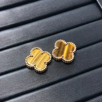 [Amore Jewelry]CLOVER MEDIUM 1 MOTIFS TIGER EYE EARRINGS