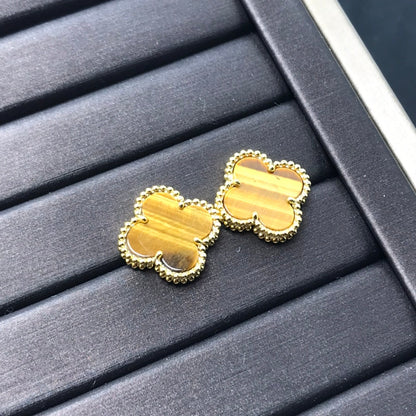 [Amore Jewelry]CLOVER MEDIUM 1 MOTIFS TIGER EYE EARRINGS
