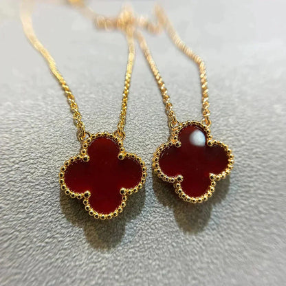 [Amore Jewelry]CLOVER 15MM CARNELIAN SINGLE FLOWER NECKLACE