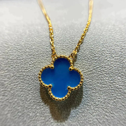 [Amore Jewelry]CLOVER 15MM BLUE AGATE NECKLACE