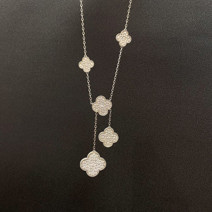 [Amore Jewelry]CLOVER 5 MOTIFS SILVER DIAMONDS NECKLACE